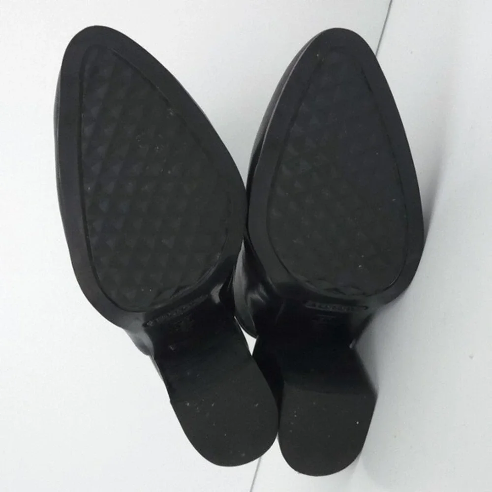 Aerosoles Black Leather Squared Up Buckle Slingback Bootie‎ High Heels- Size 5.5